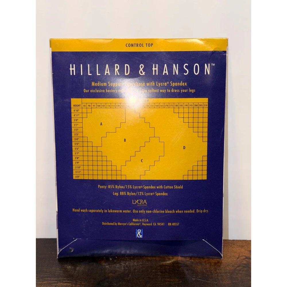 Hillard & Hanson Womens Medium Support Pantyhose Flax Size B Control Top 919 NIP